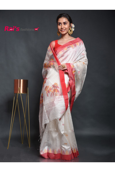 Handloom Pure Matka Silk Saree With Temple Pattern Weaving Contrast Color Border And Pure Reshom Silk Pallu With Handweaving Traditional Jamdani Work (KR67)